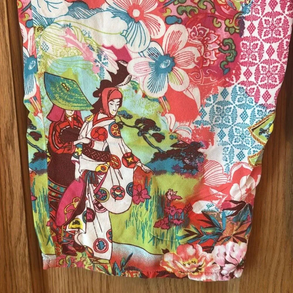 NATORI Cropped Pajama Loungewear Pants Pink Floral Japanese-Inspired Print